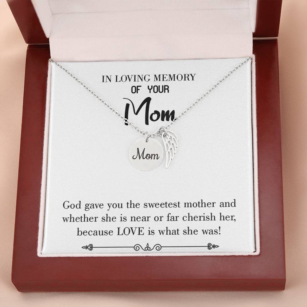 Sweetest Mother White Mom Remembrance Necklace Angel Wing Charm, Stainless Steel 18-22'' Chain-Express Your Love Gifts