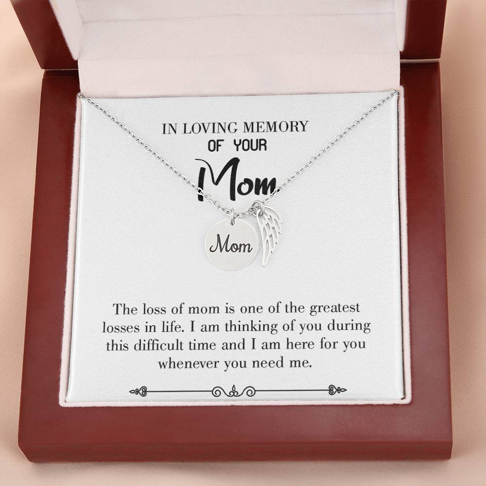 Stay Strong White Mom Remembrance Necklace Angel Wing Charm, Stainless Steel 18-22'' Chain-Express Your Love Gifts