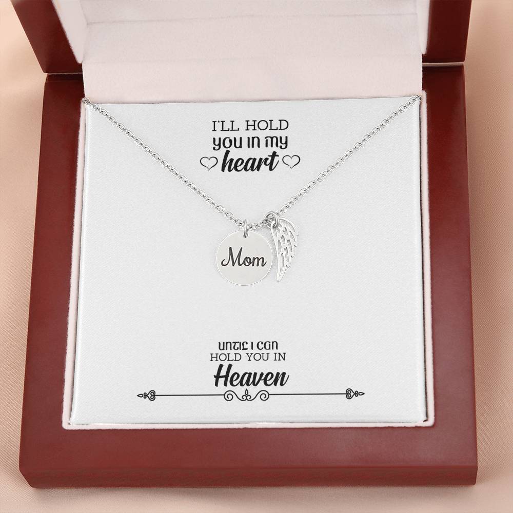 Hold You In My Heart Mom Remembrance Necklace Angel Wing Charm, Stainless Steel 18-22'' Chain-Express Your Love Gifts