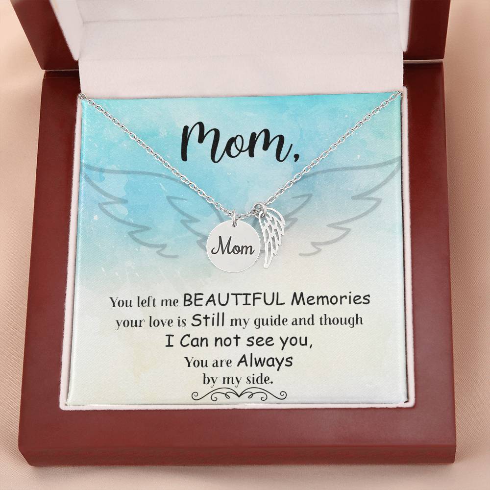 You Left Me Mom Remembrance Necklace Angel Wing Charm, Stainless Steel 18-22'' Chain-Express Your Love Gifts