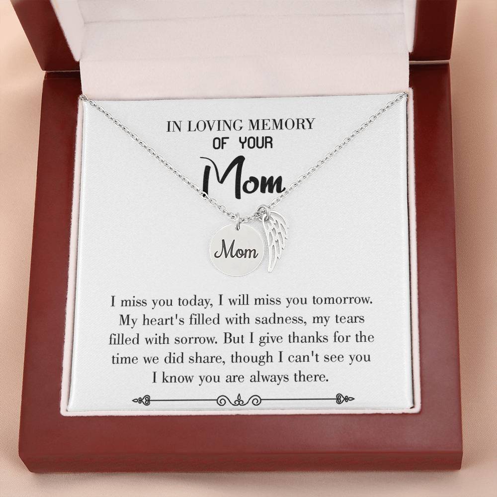 I Miss You Today White Mom Remembrance Necklace Angel Wing Charm, Stainless Steel 18-22'' Chain-Express Your Love Gifts