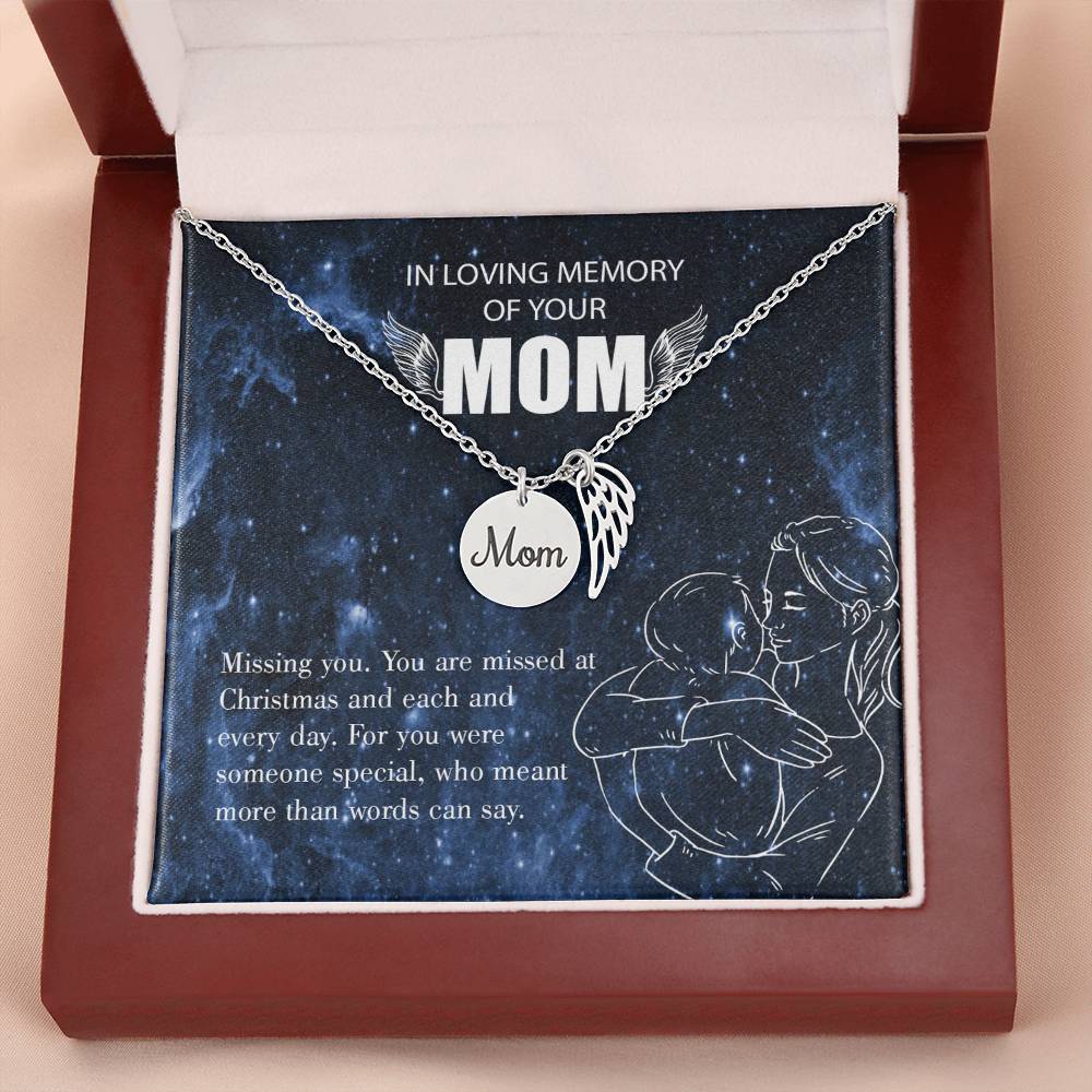 Missing You Mom Remembrance Necklace Angel Wing Charm, Stainless Steel 18-22'' Chain-Express Your Love Gifts