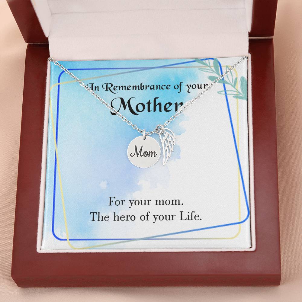 Mom Hero Mom Remembrance Necklace Angel Wing Charm, Stainless Steel 18-22'' Chain-Express Your Love Gifts