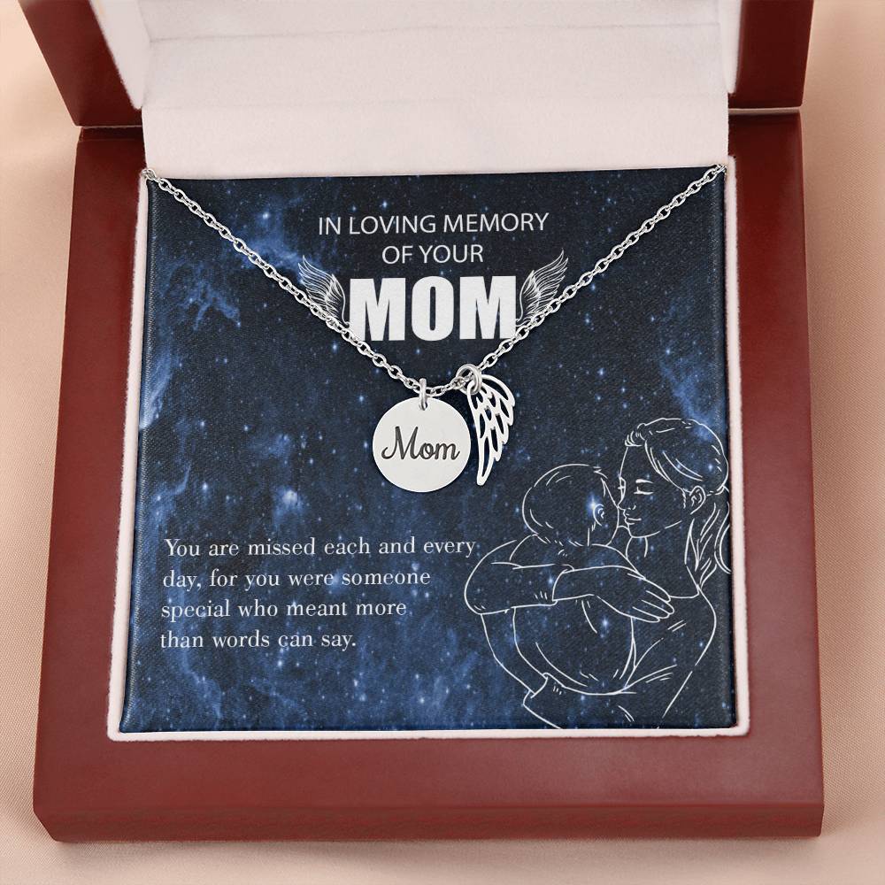 You Are Missed Mom Remembrance Necklace Angel Wing Charm, Stainless Steel 18-22'' Chain-Express Your Love Gifts