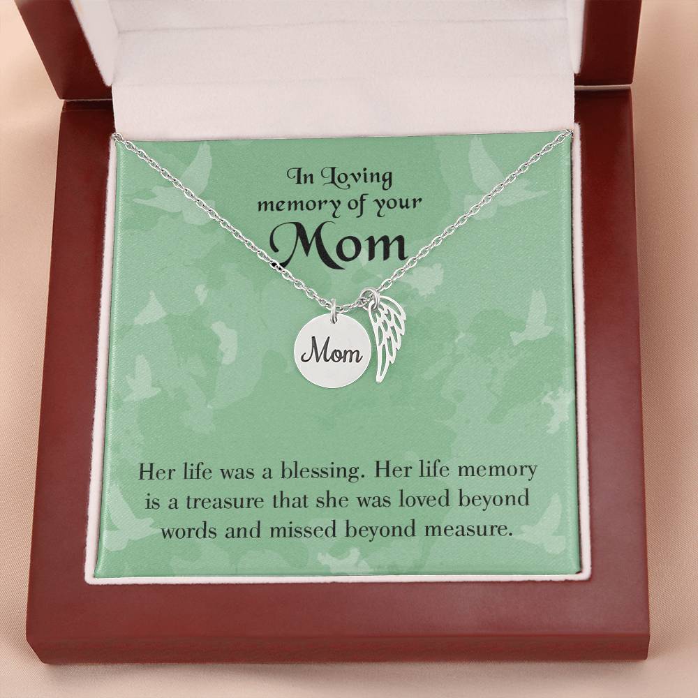 Mom'S Life A Blessing Mom Remembrance Necklace Angel Wing Charm, Stainless Steel 18-22'' Chain-Express Your Love Gifts