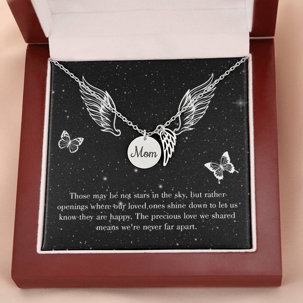 Stars In The Sky Mom Remembrance Necklace Angel Wing Charm, Stainless Steel 18-22'' Chain-Express Your Love Gifts