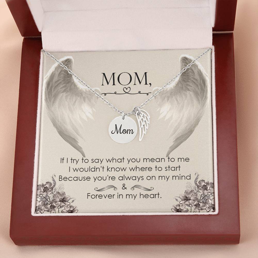 If I Try To Say Mom Remembrance Necklace Angel Wing Charm, Stainless Steel 18-22'' Chain-Express Your Love Gifts