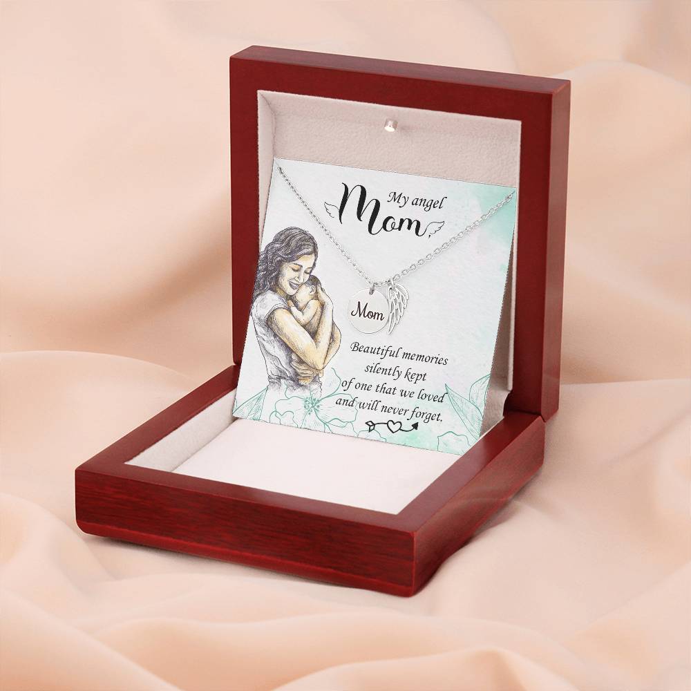 Beautiful Memories Mom Remembrance Necklace Angel Wing Charm, Stainless Steel 18-22'' Chain-Express Your Love Gifts