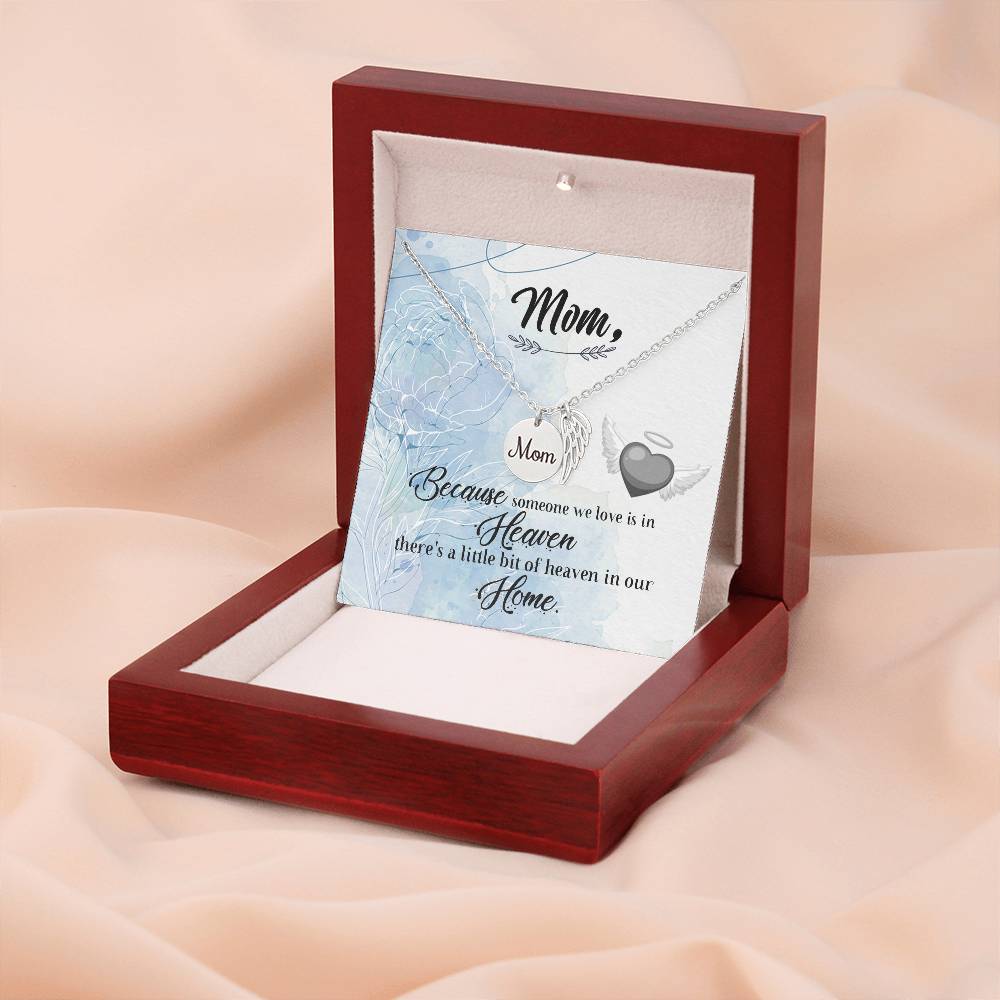 Because Someone We Love Mom Remembrance Necklace Angel Wing Charm, Stainless Steel 18-22'' Chain-Express Your Love Gifts