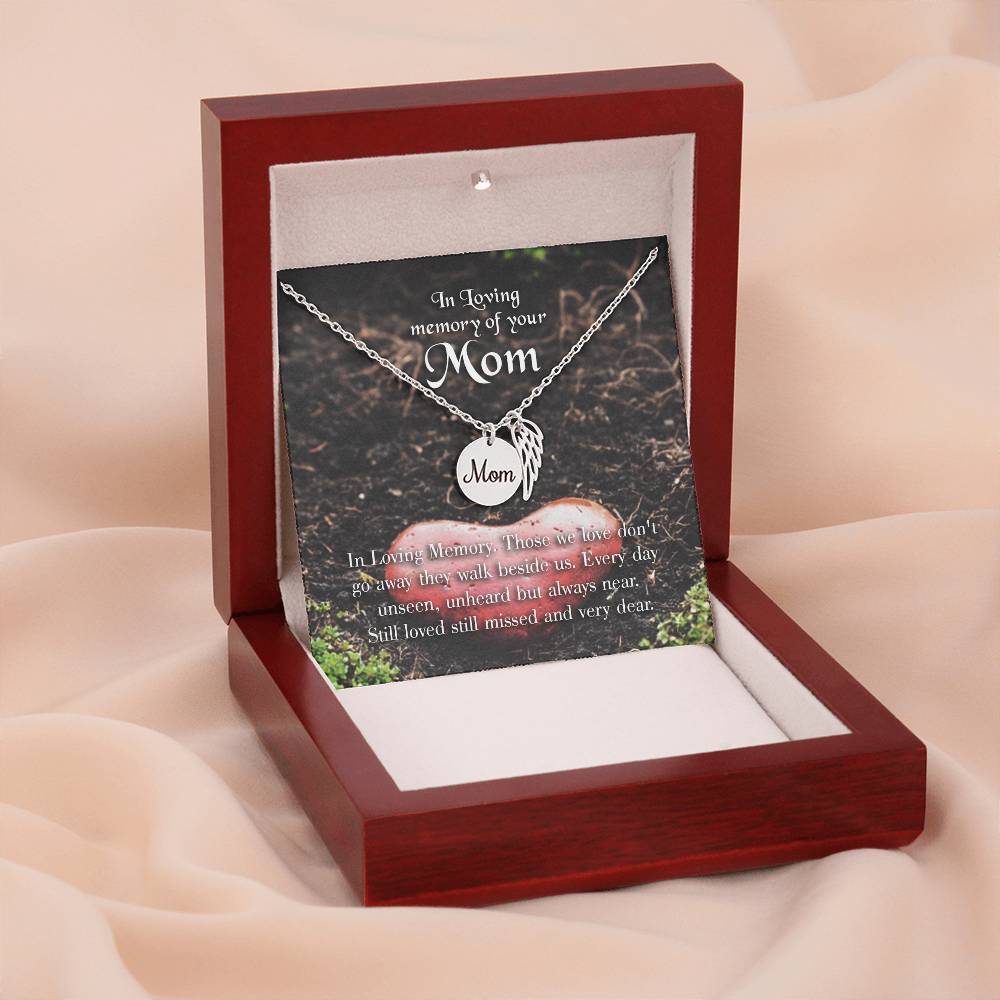 In Loving Memory Mom Remembrance Necklace Angel Wing Charm, Stainless Steel 18-22'' Chain-Express Your Love Gifts