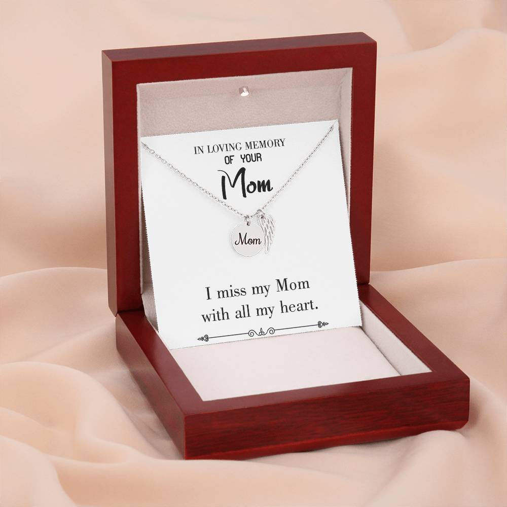 With All My Heart White Mom Remembrance Necklace Angel Wing Charm, Stainless Steel 18-22'' Chain-Express Your Love Gifts