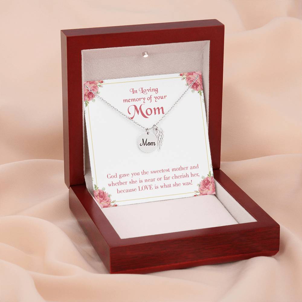 God Gave Mother Mom Remembrance Necklace Angel Wing Charm, Stainless Steel 18-22'' Chain-Express Your Love Gifts