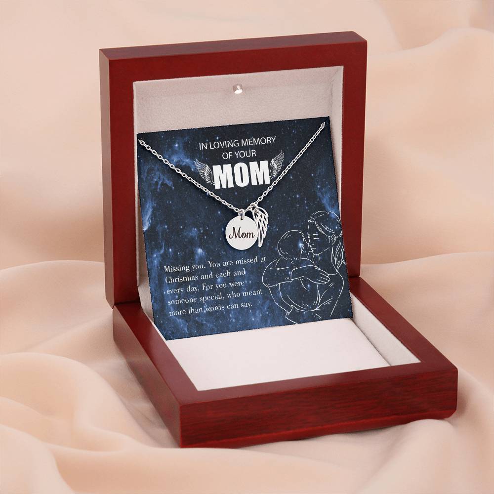 Missing You Mom Remembrance Necklace Angel Wing Charm, Stainless Steel 18-22'' Chain-Express Your Love Gifts