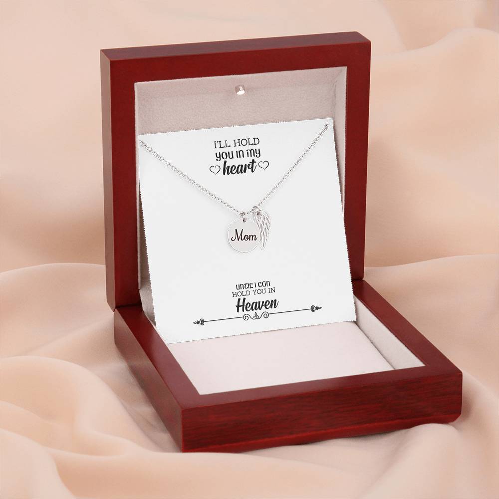 Hold You In My Heart Mom Remembrance Necklace Angel Wing Charm, Stainless Steel 18-22'' Chain-Express Your Love Gifts