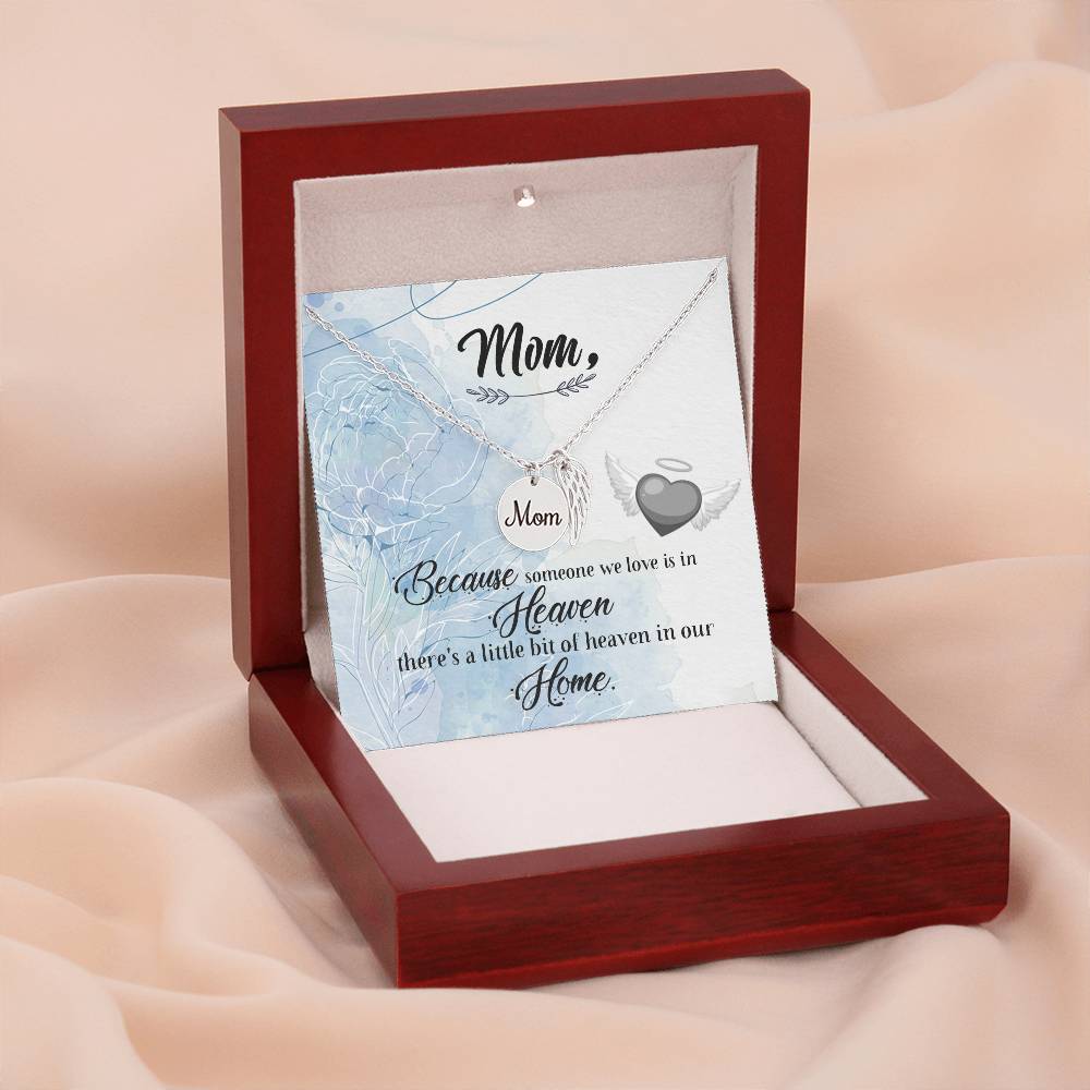 Because Someone We Love Mom Remembrance Necklace Angel Wing Charm, Stainless Steel 18-22'' Chain-Express Your Love Gifts