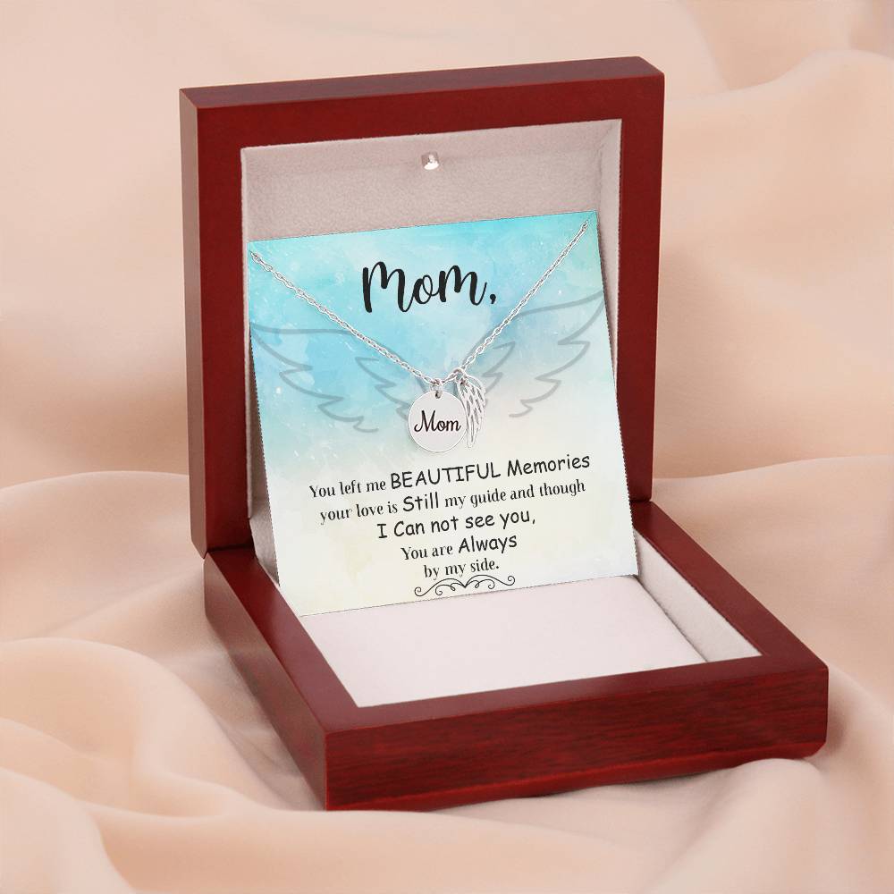 You Left Me Mom Remembrance Necklace Angel Wing Charm, Stainless Steel 18-22'' Chain-Express Your Love Gifts