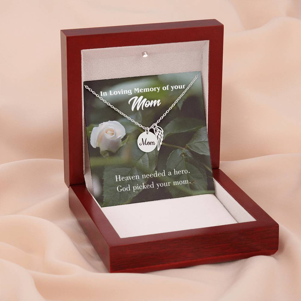 God Picked Mom Mom Remembrance Necklace Angel Wing Charm, Stainless Steel 18-22'' Chain-Express Your Love Gifts