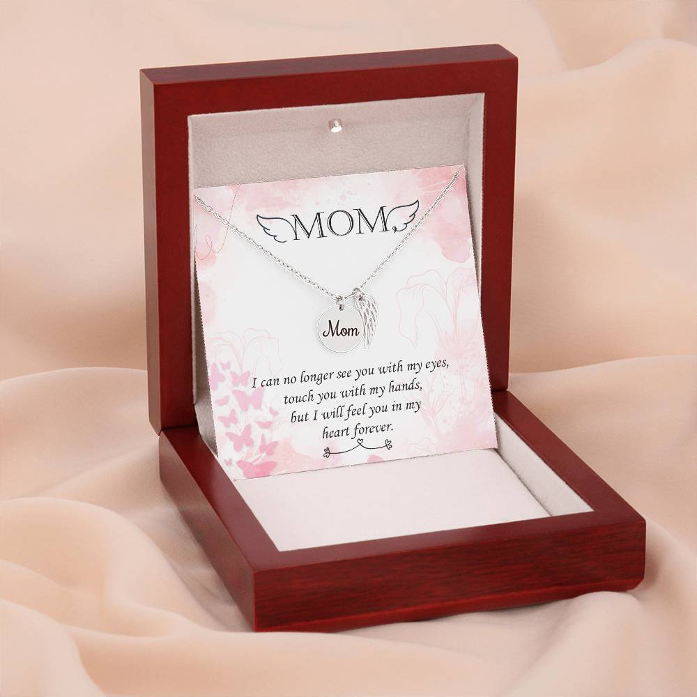 I Can No Longer Mom Remembrance Necklace Angel Wing Charm, Stainless Steel 18-22'' Chain-Express Your Love Gifts