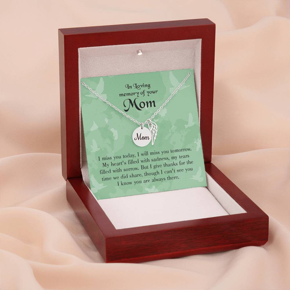 Miss You Today Mom Remembrance Necklace Angel Wing Charm, Stainless Steel 18-22'' Chain-Express Your Love Gifts