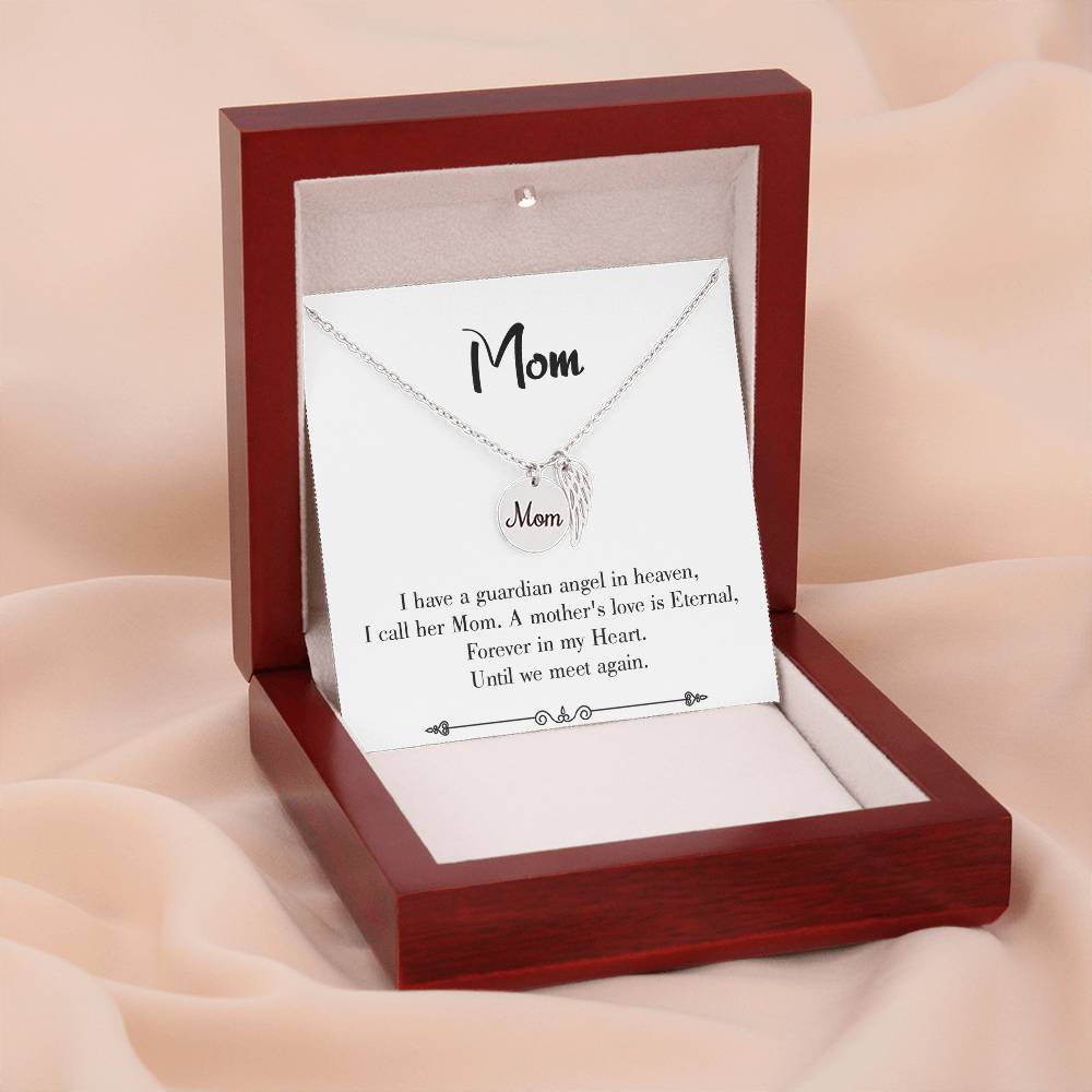 Mother'S Love Is Eternal White Mom Remembrance Necklace Angel Wing Charm, Stainless Steel 18-22'' Chain-Express Your Love Gifts