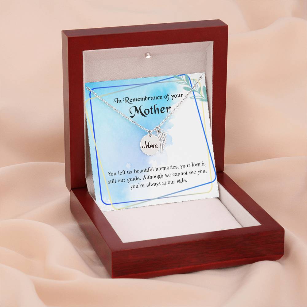 Beautiful Memories Mom Remembrance Necklace Angel Wing Charm, Stainless Steel 18-22'' Chain-Express Your Love Gifts