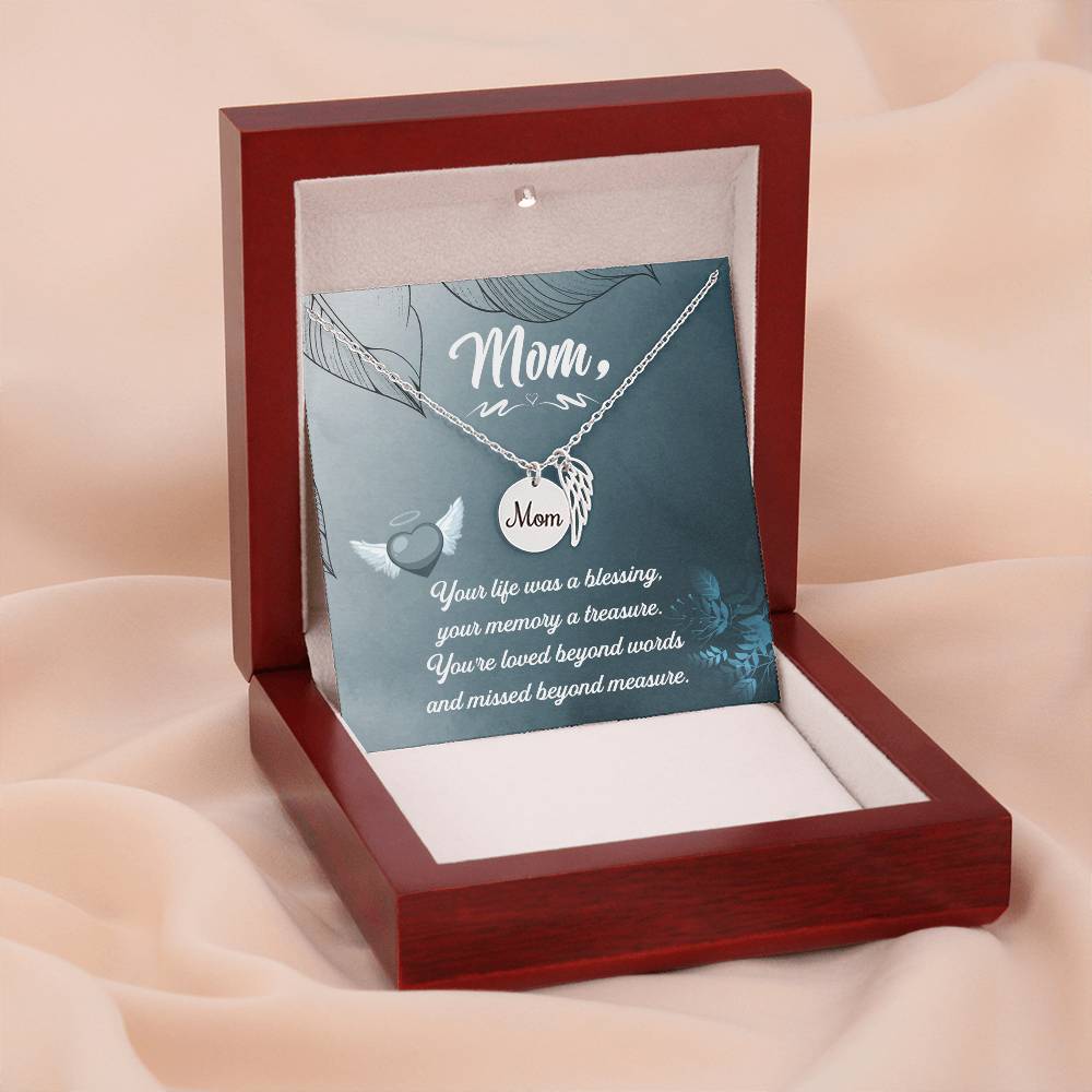 Your Life Was A Mom Remembrance Necklace Angel Wing Charm, Stainless Steel 18-22'' Chain-Express Your Love Gifts