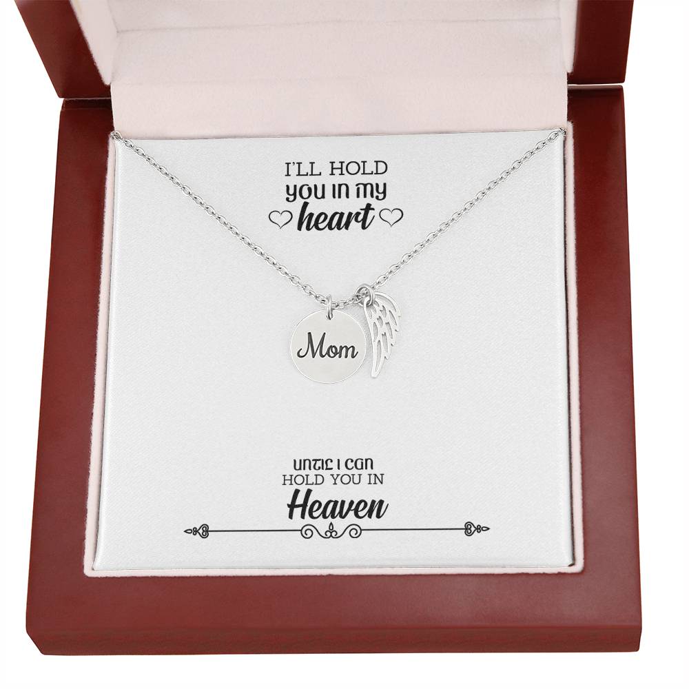 Hold You In My Heart Mom Remembrance Necklace Angel Wing Charm, Stainless Steel 18-22'' Chain-Express Your Love Gifts