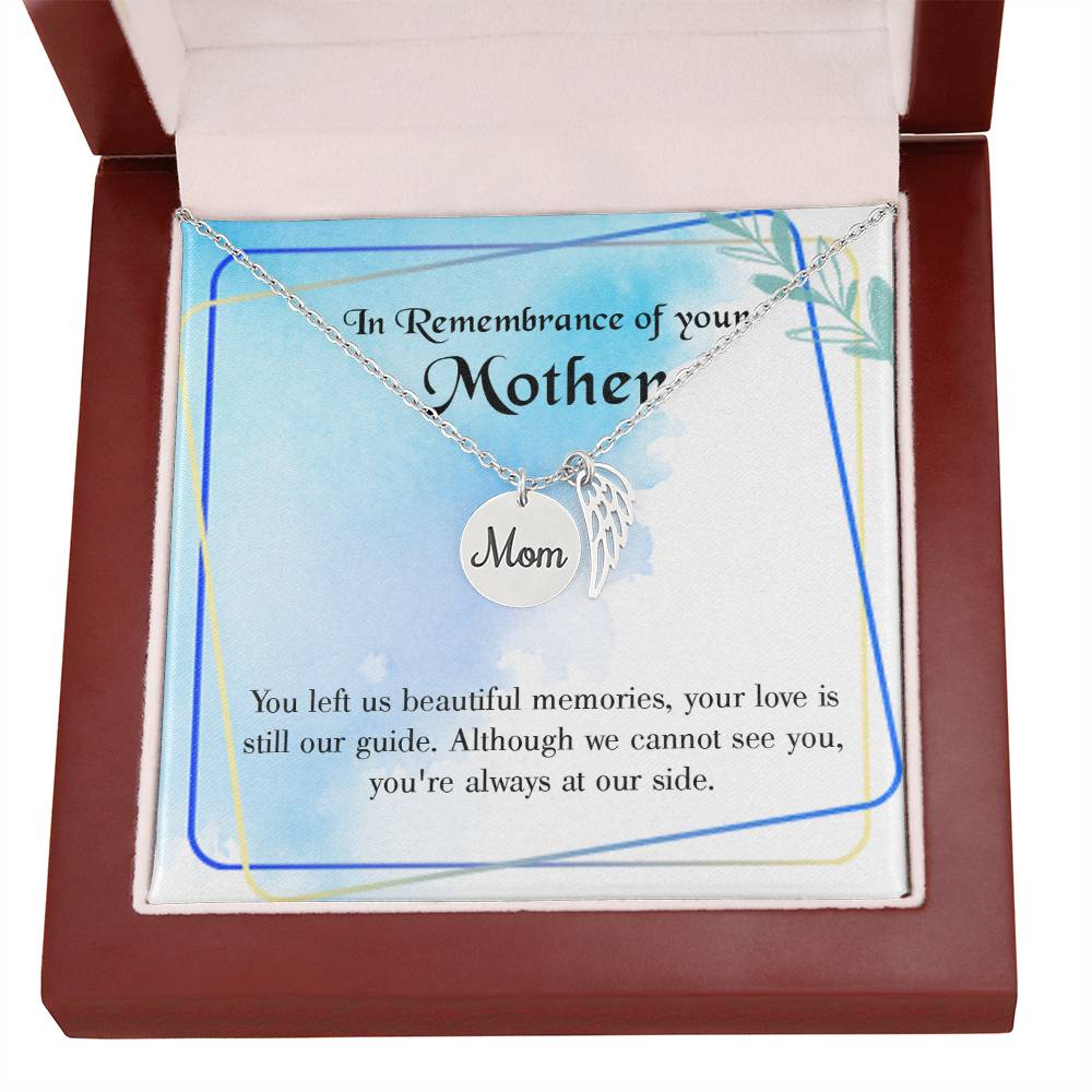 Beautiful Memories Mom Remembrance Necklace Angel Wing Charm, Stainless Steel 18-22'' Chain-Express Your Love Gifts