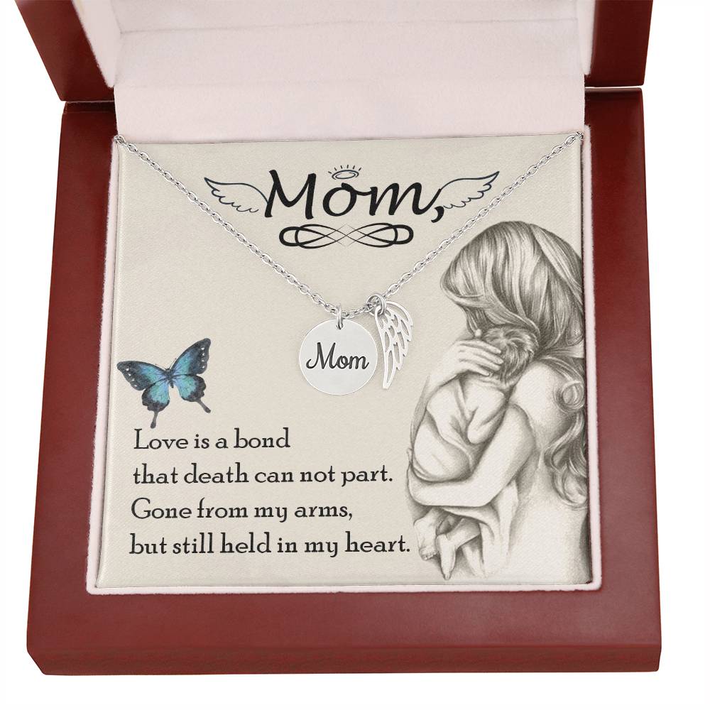 Love Is Bond Mom Remembrance Necklace Angel Wing Charm, Stainless Steel 18-22'' Chain-Express Your Love Gifts