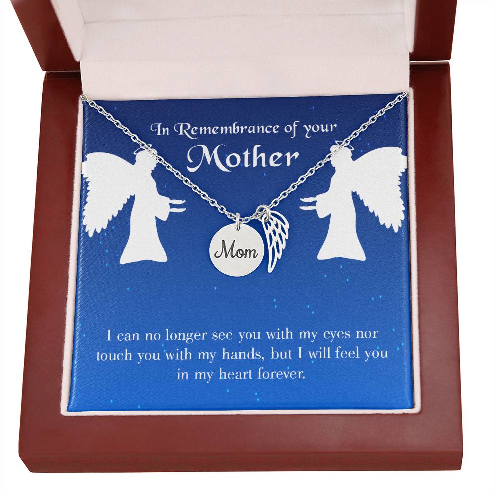 In My Heart Forever Mom Remembrance Necklace Angel Wing Charm, Stainless Steel 18-22'' Chain-Express Your Love Gifts