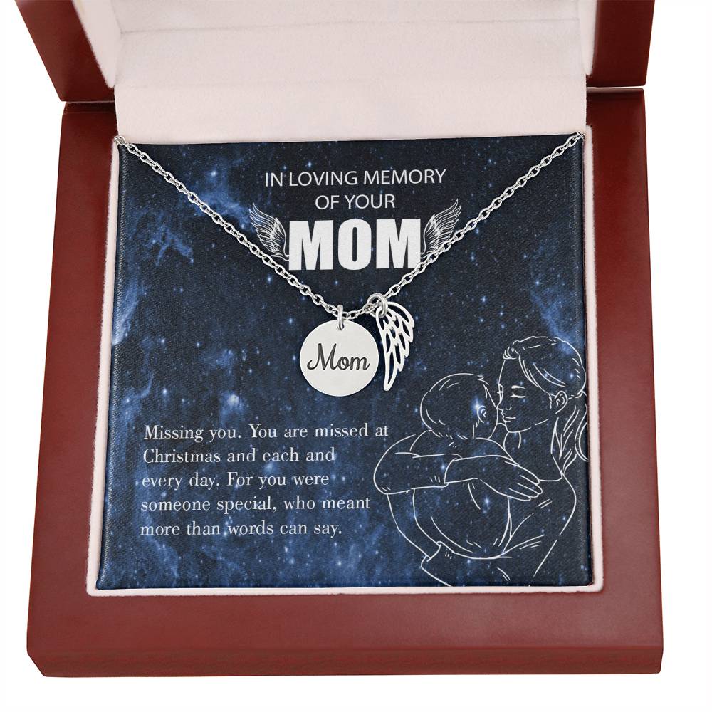 Missing You Mom Remembrance Necklace Angel Wing Charm, Stainless Steel 18-22'' Chain-Express Your Love Gifts