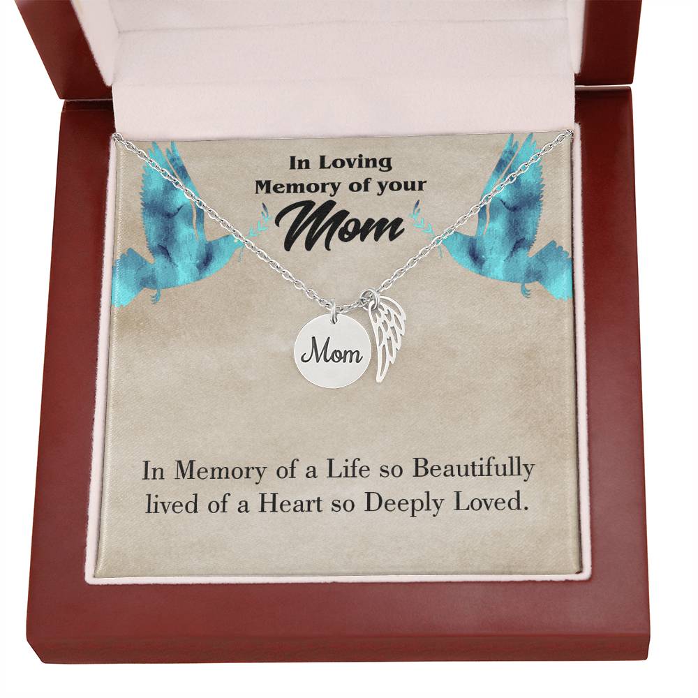 Life'S Beautifully Lived Mom Remembrance Necklace Angel Wing Charm, Stainless Steel 18-22'' Chain-Express Your Love Gifts