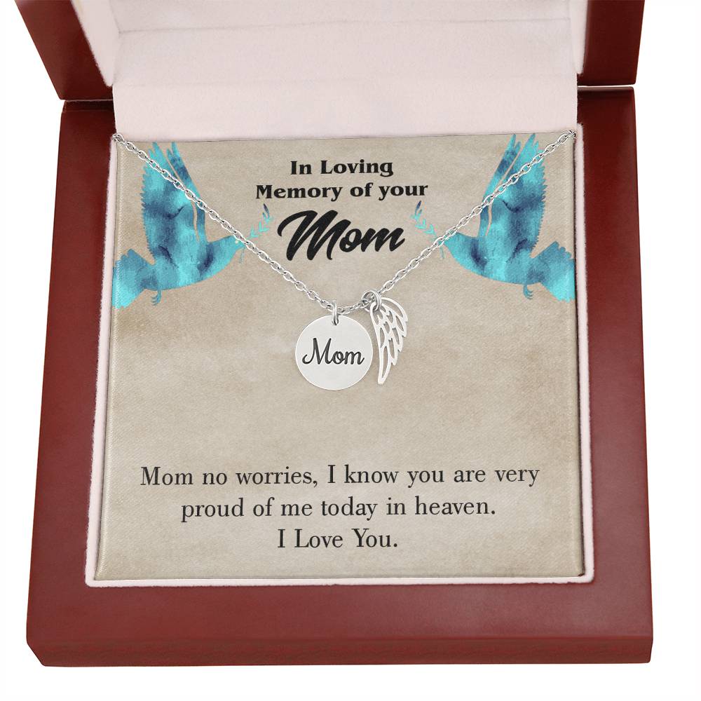 Mom No Worries Mom Remembrance Necklace Angel Wing Charm, Stainless Steel 18-22'' Chain-Express Your Love Gifts