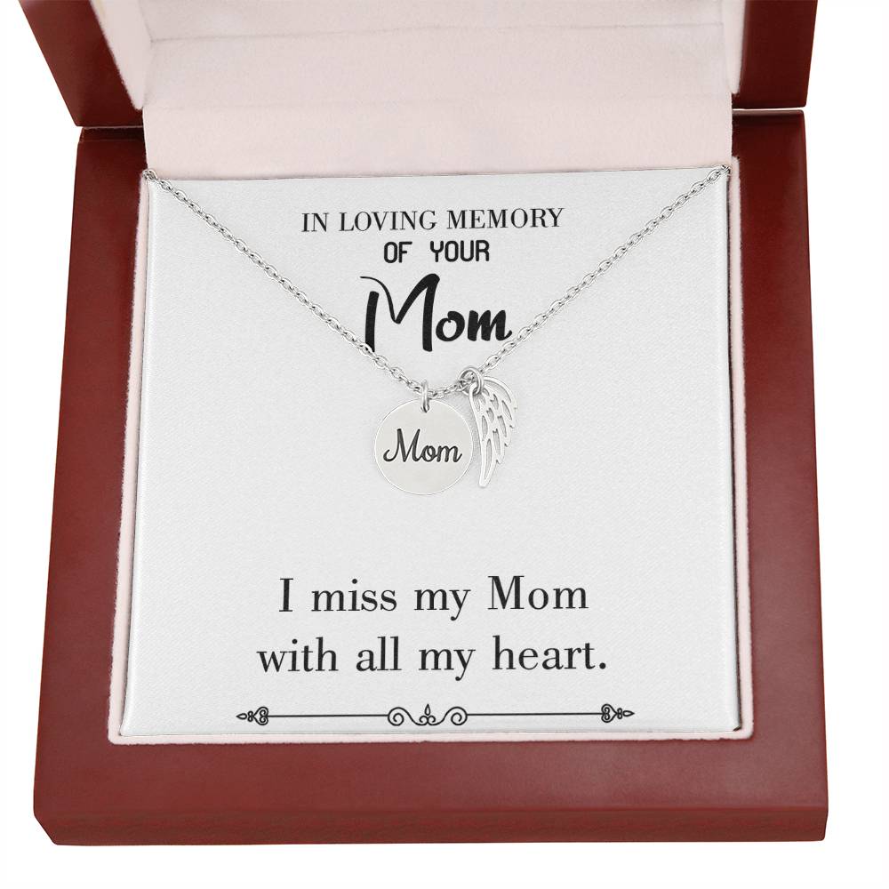 With All My Heart White Mom Remembrance Necklace Angel Wing Charm, Stainless Steel 18-22'' Chain-Express Your Love Gifts