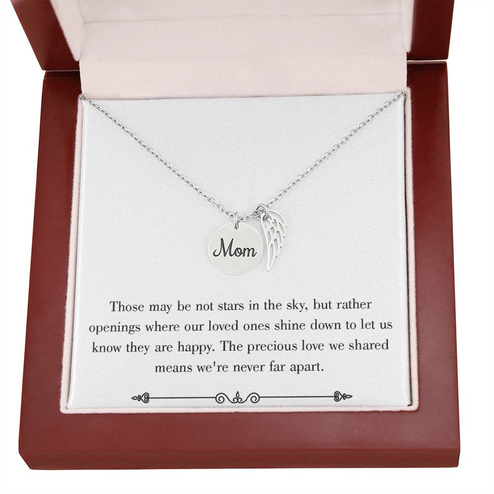 Stars In The Sky White Mom Remembrance Necklace Angel Wing Charm, Stainless Steel 18-22'' Chain-Express Your Love Gifts