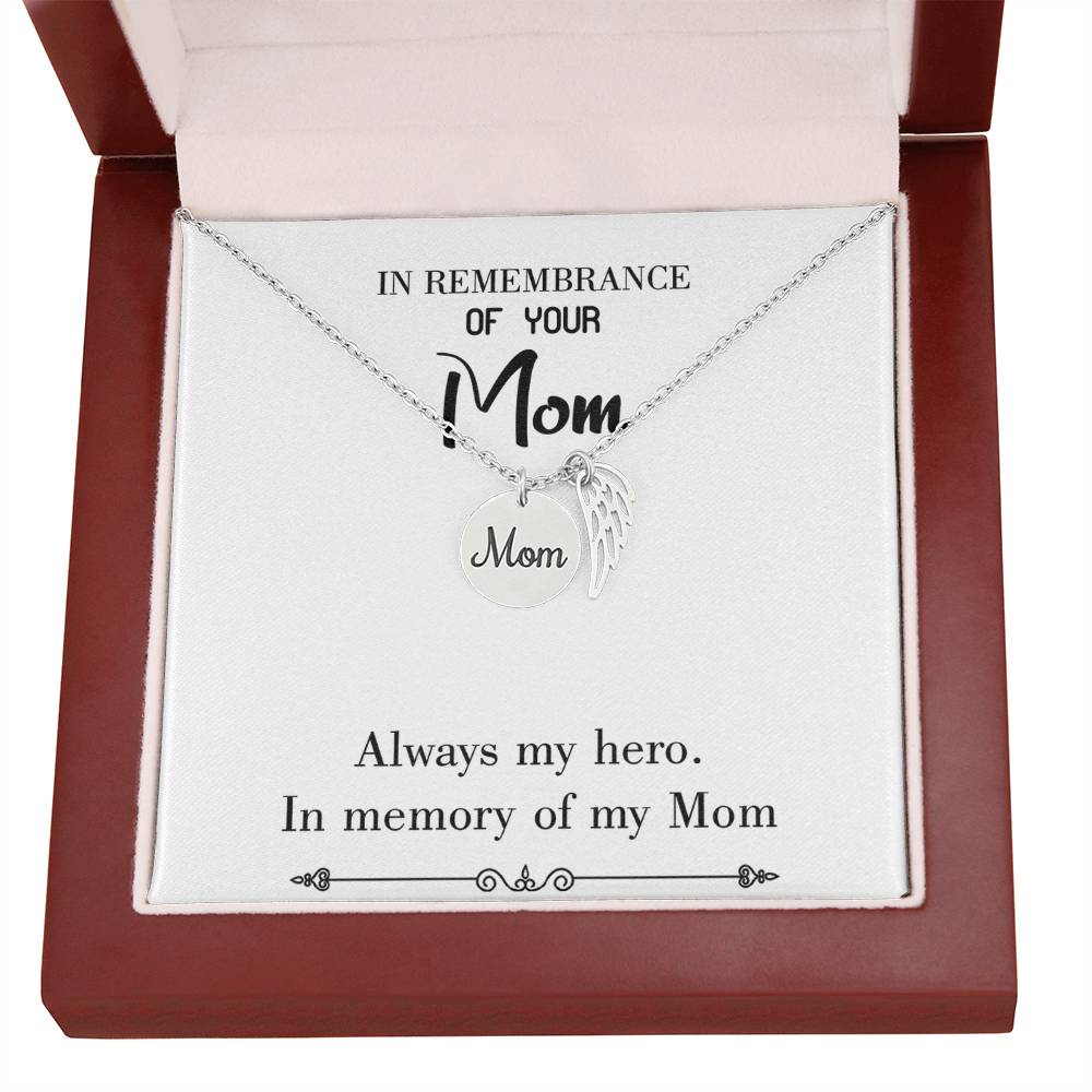 Always My Hero White Mom Remembrance Necklace Angel Wing Charm, Stainless Steel 18-22'' Chain-Express Your Love Gifts