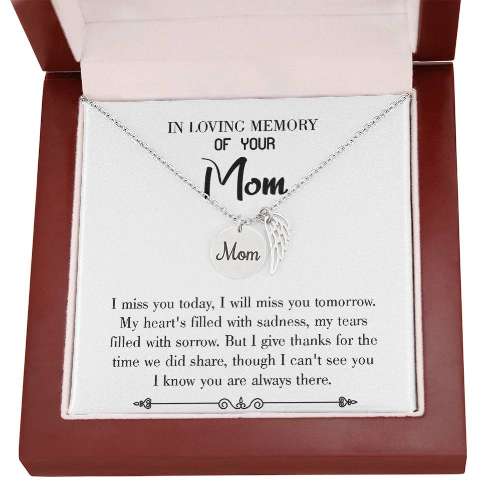 I Miss You Today White Mom Remembrance Necklace Angel Wing Charm, Stainless Steel 18-22'' Chain-Express Your Love Gifts