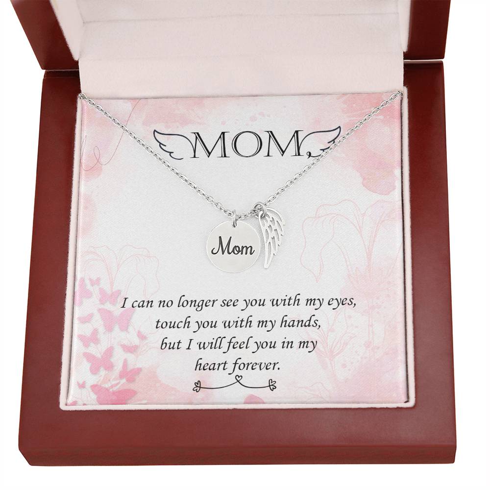 I Can No Longer Mom Remembrance Necklace Angel Wing Charm, Stainless Steel 18-22'' Chain-Express Your Love Gifts