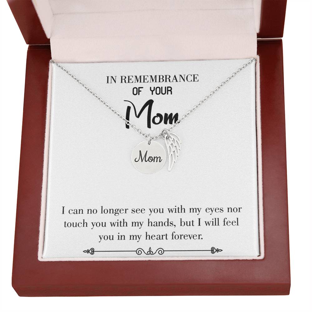 In My Heart Forever White Mom Remembrance Necklace Angel Wing Charm, Stainless Steel 18-22'' Chain-Express Your Love Gifts