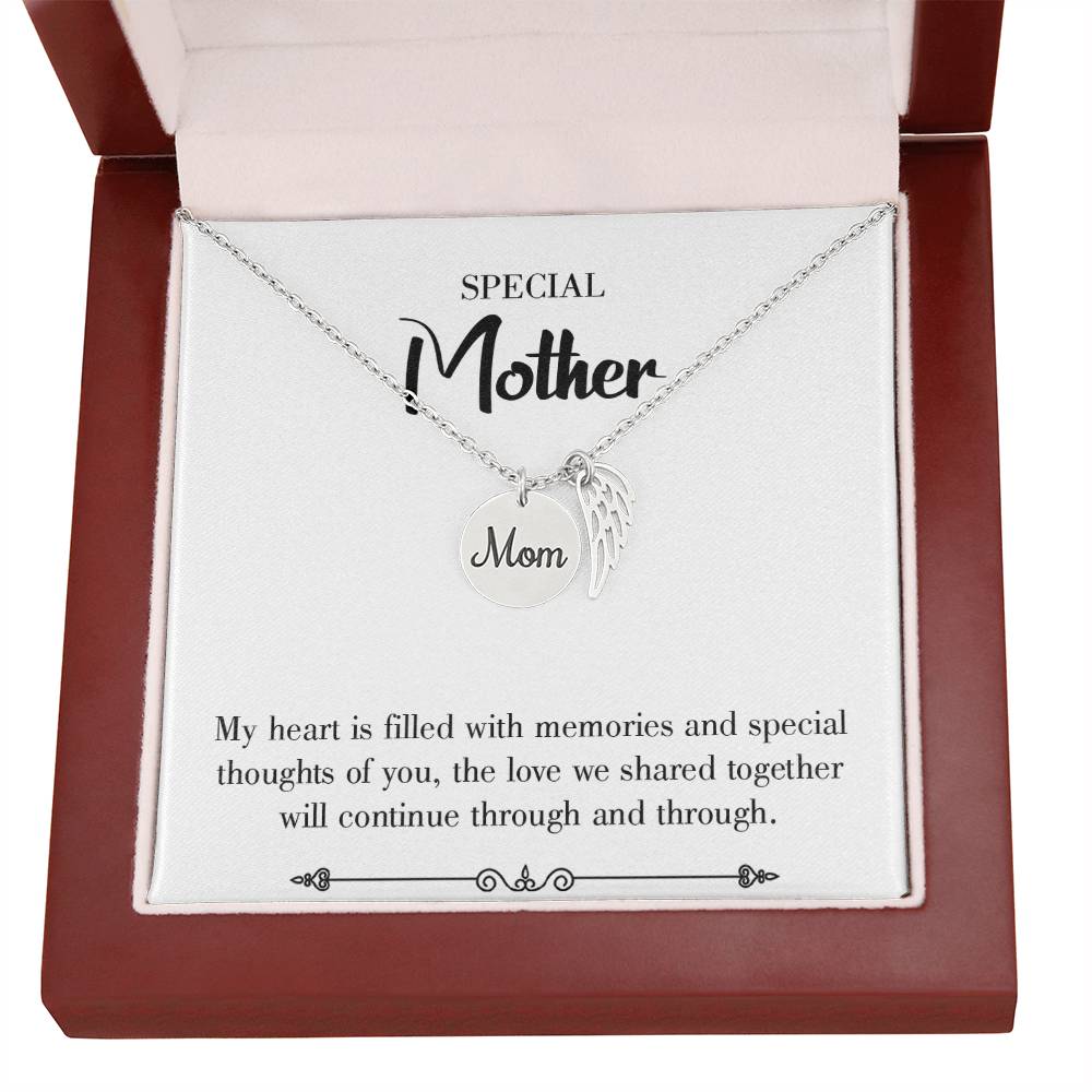 Special Mother White Mom Remembrance Necklace Angel Wing Charm, Stainless Steel 18-22'' Chain-Express Your Love Gifts