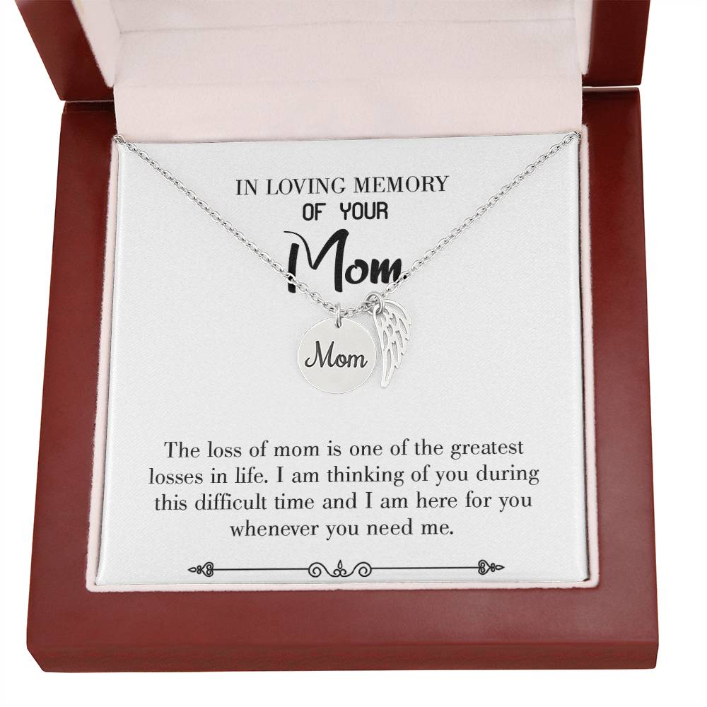 Stay Strong White Mom Remembrance Necklace Angel Wing Charm, Stainless Steel 18-22'' Chain-Express Your Love Gifts