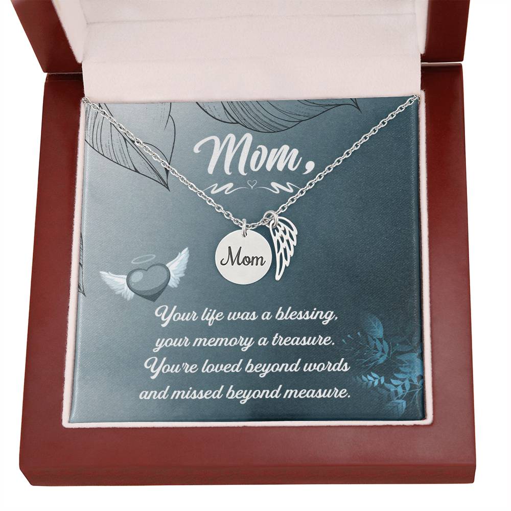 Your Life Was A Mom Remembrance Necklace Angel Wing Charm, Stainless Steel 18-22'' Chain-Express Your Love Gifts