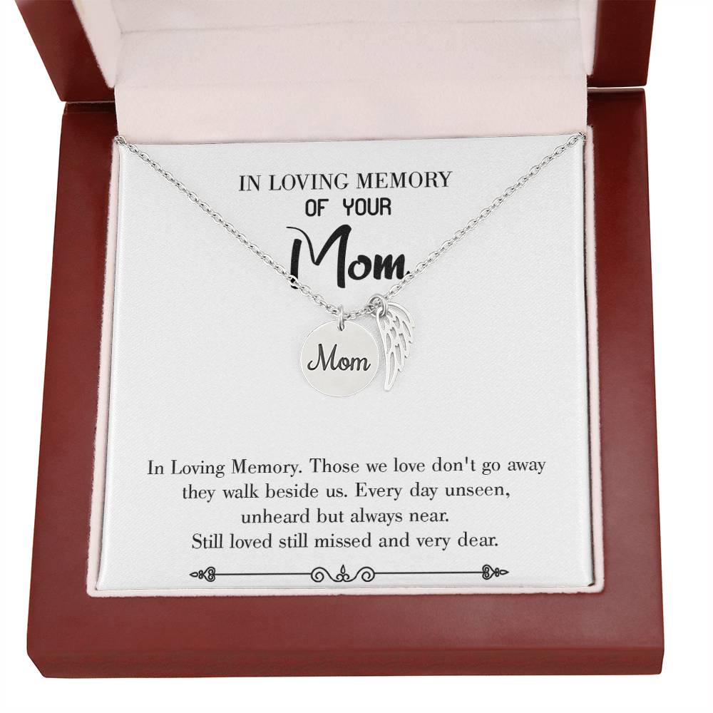 Loving Memory White Mom Remembrance Necklace Angel Wing Charm, Stainless Steel 18-22'' Chain-Express Your Love Gifts