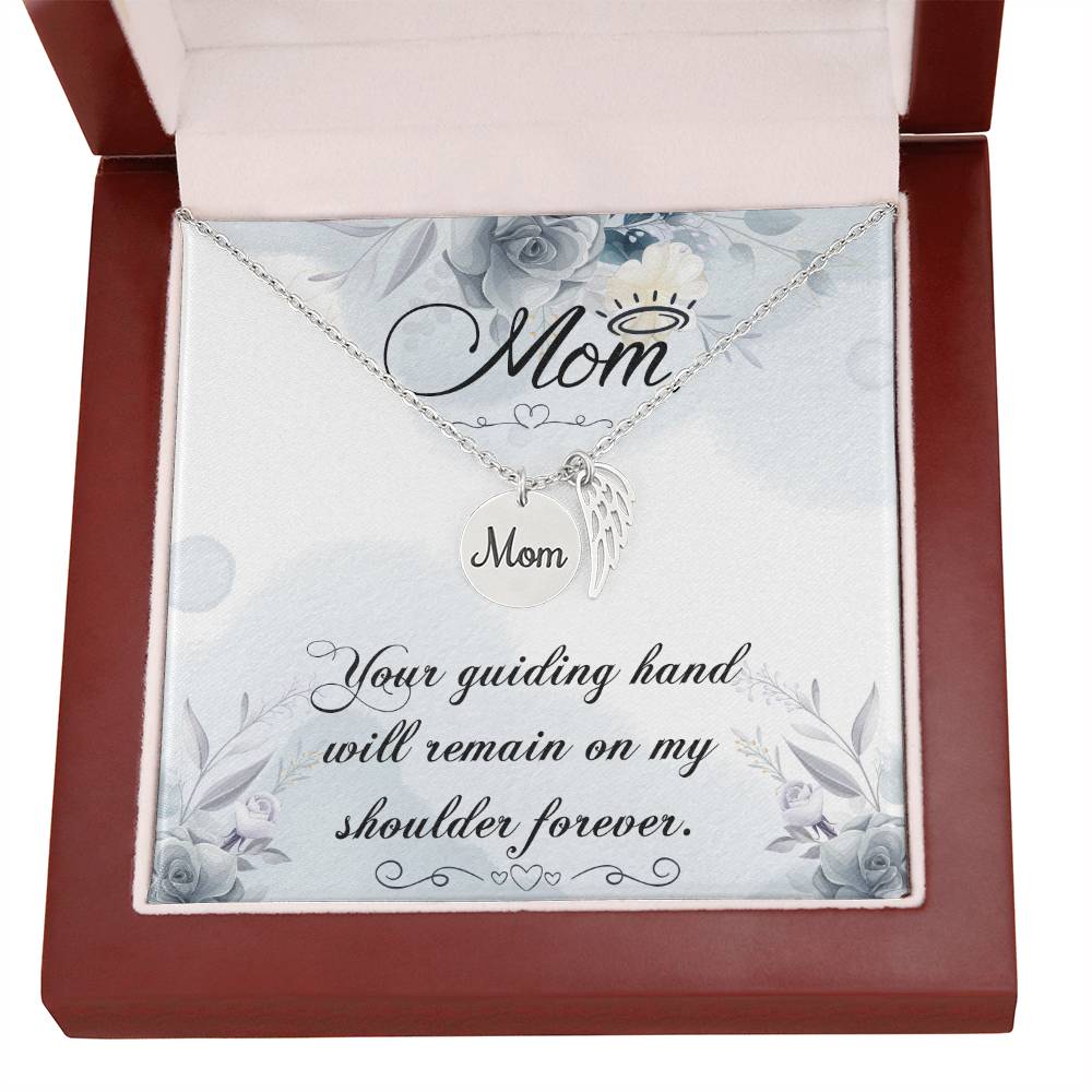 Your Guiding Hand Mom Remembrance Necklace Angel Wing Charm, Stainless Steel 18-22'' Chain-Express Your Love Gifts