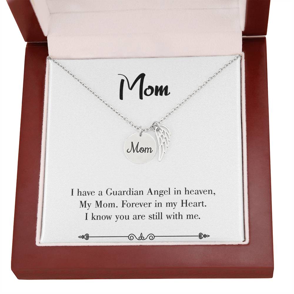 Forever In My Heart White Mom Remembrance Necklace Angel Wing Charm, Stainless Steel 18-22'' Chain-Express Your Love Gifts