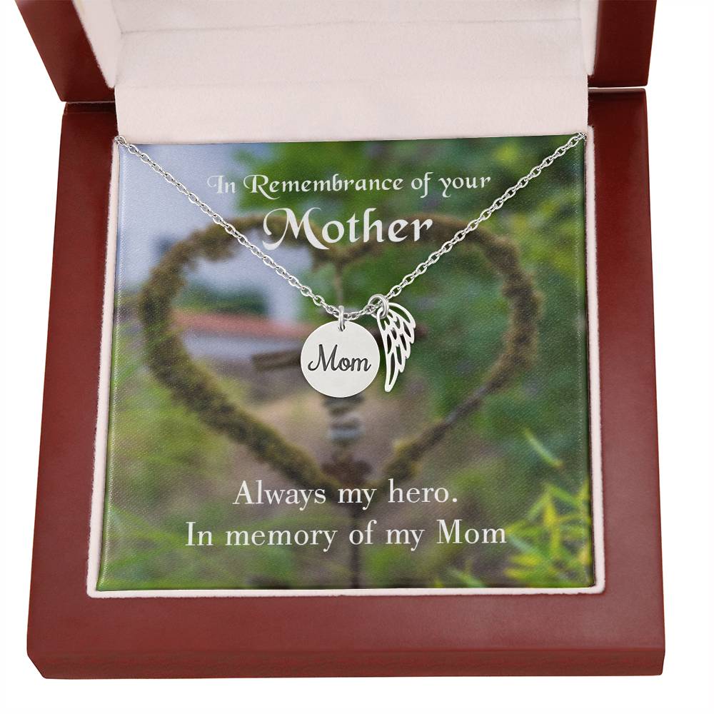 Always My Hero Mom Remembrance Necklace Angel Wing Charm, Stainless Steel 18-22'' Chain-Express Your Love Gifts