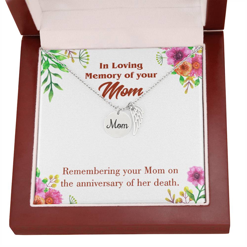 Mom Death Anniversary Mom Remembrance Necklace Angel Wing Charm, Stainless Steel 18-22'' Chain-Express Your Love Gifts