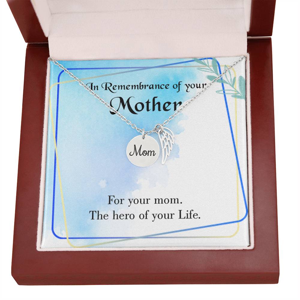 Mom Hero Mom Remembrance Necklace Angel Wing Charm, Stainless Steel 18-22'' Chain-Express Your Love Gifts