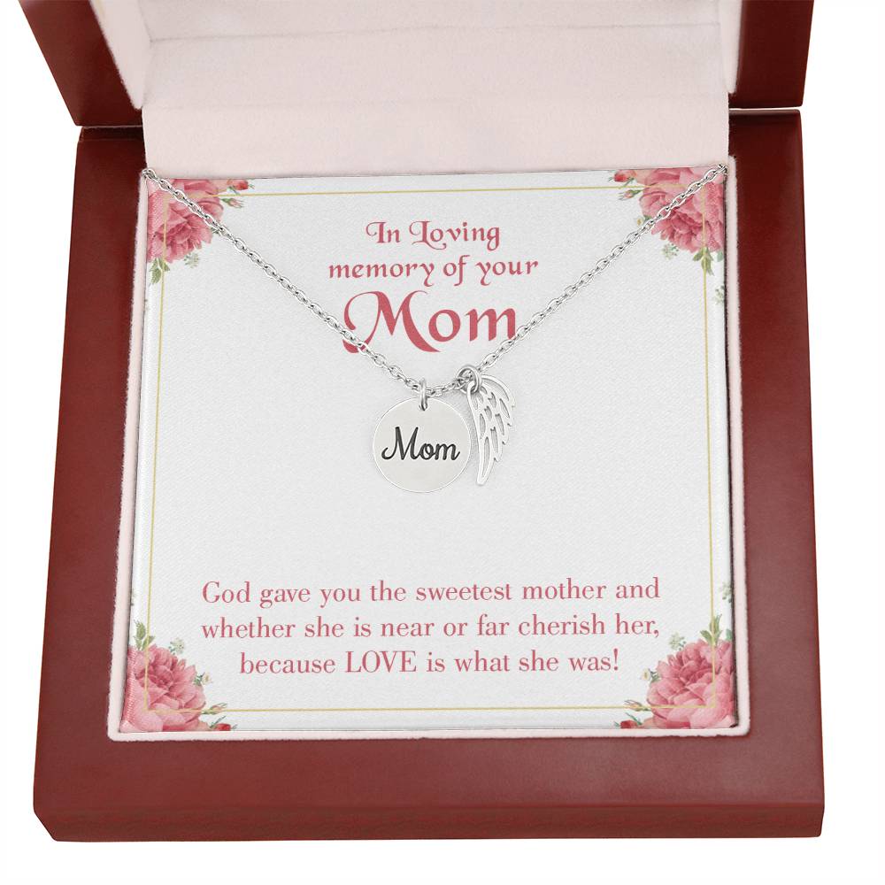 God Gave Mother Mom Remembrance Necklace Angel Wing Charm, Stainless Steel 18-22'' Chain-Express Your Love Gifts