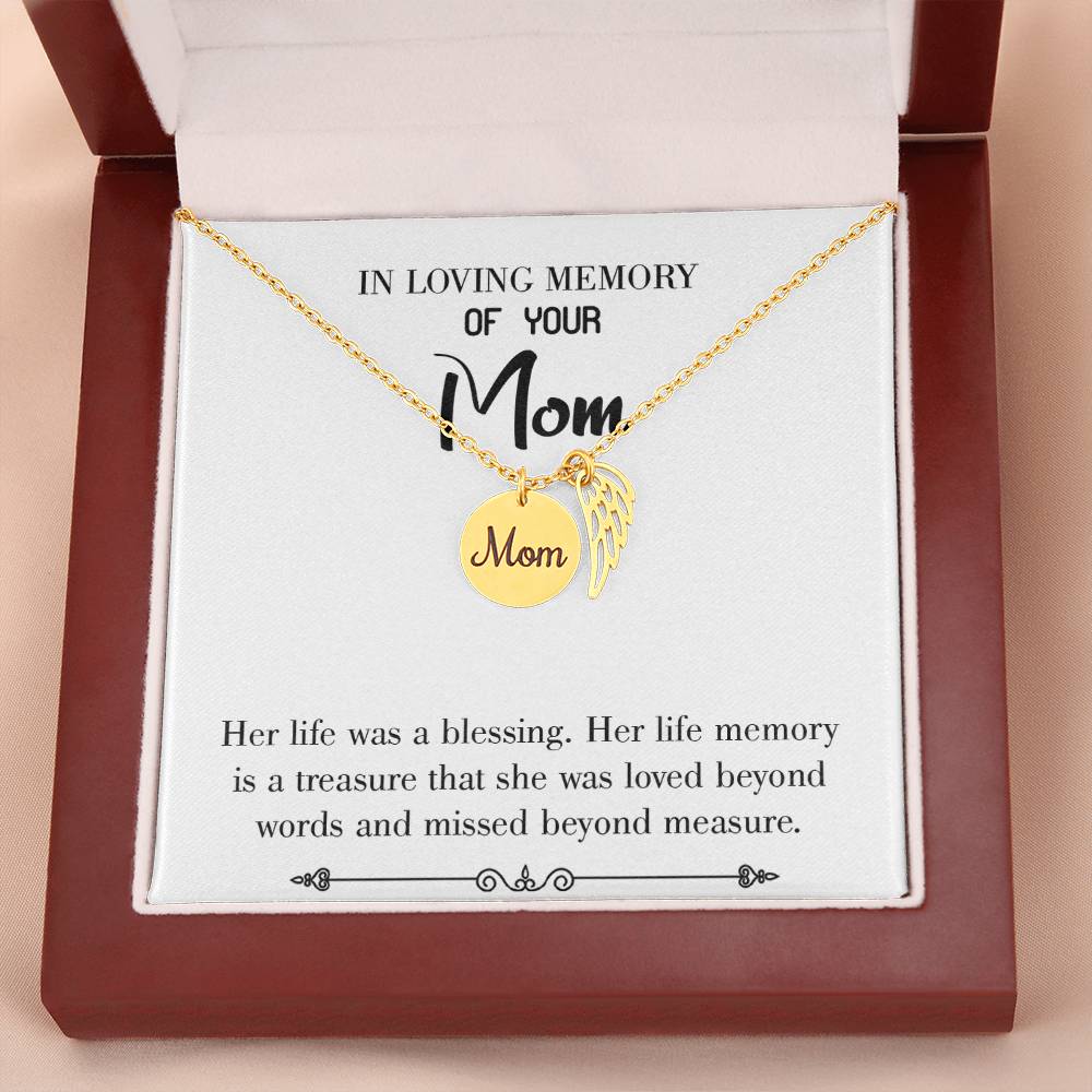 Life Was A Blessing White Mom Remembrance Necklace Angel Wing Charm, Stainless Steel 18-22'' Chain-Express Your Love Gifts